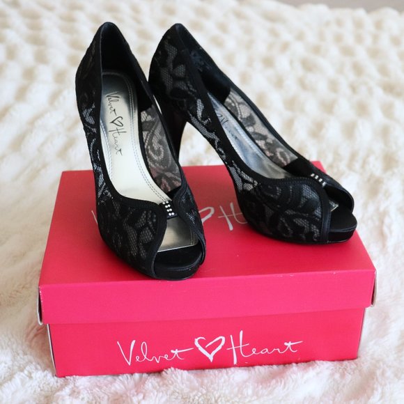 Black Lace 3" Peep Toe High Heels | 075 - Picture 8 of 8